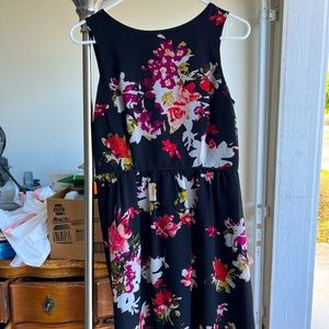 Loft Ann Taylor red floral black dress